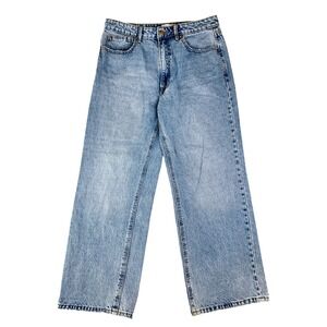 Stradivarius High Waisted Wide Leg Jeans 10 Light Blue Stone Wash 27.5" Inseam
